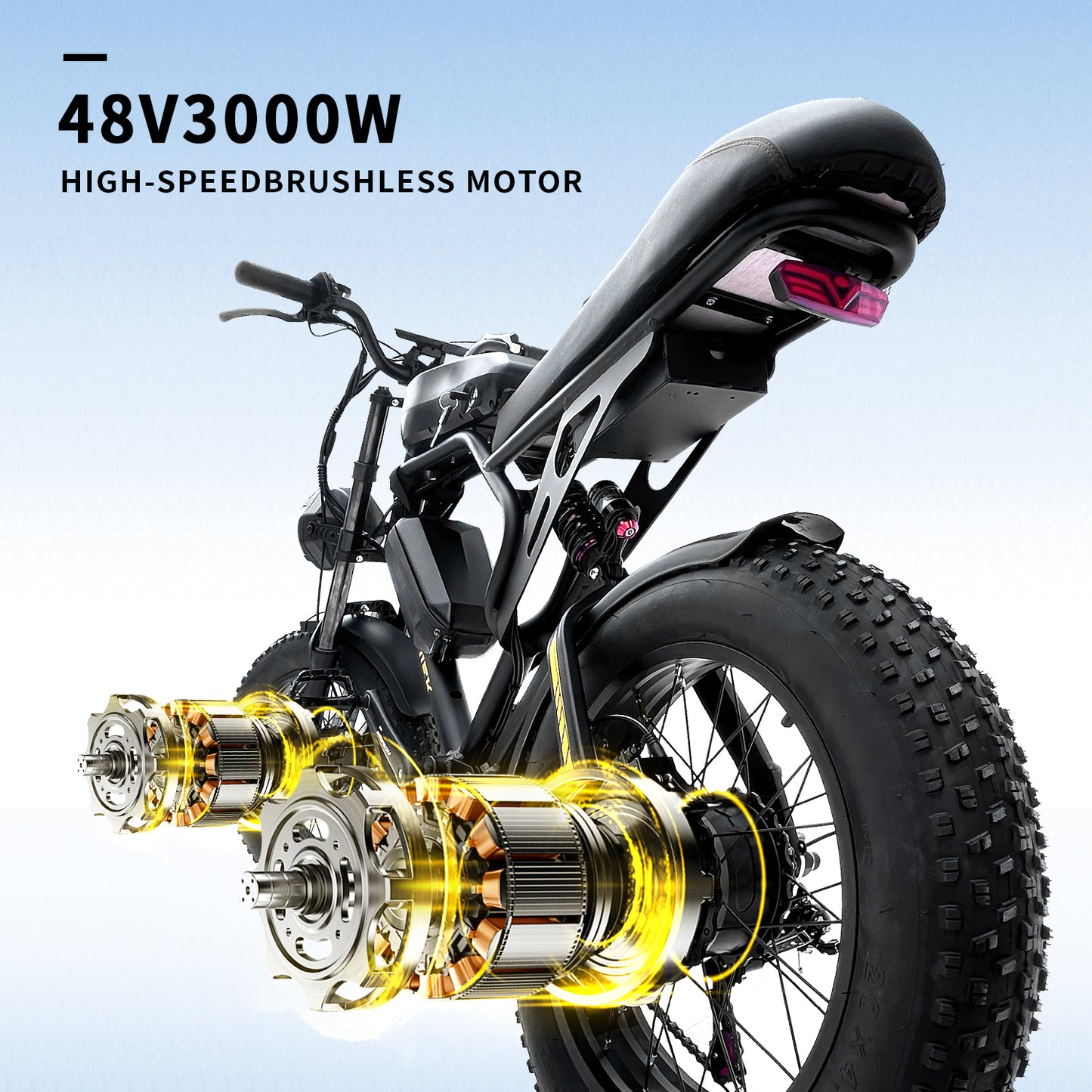 NULKOMMA 20'' Electric Bike for Adults Removable Battery 25.6Ah Commuting Mountain Bike with LCD Display Meter Retro Dual Motors Ebike 3000W with Waterproof Headlight