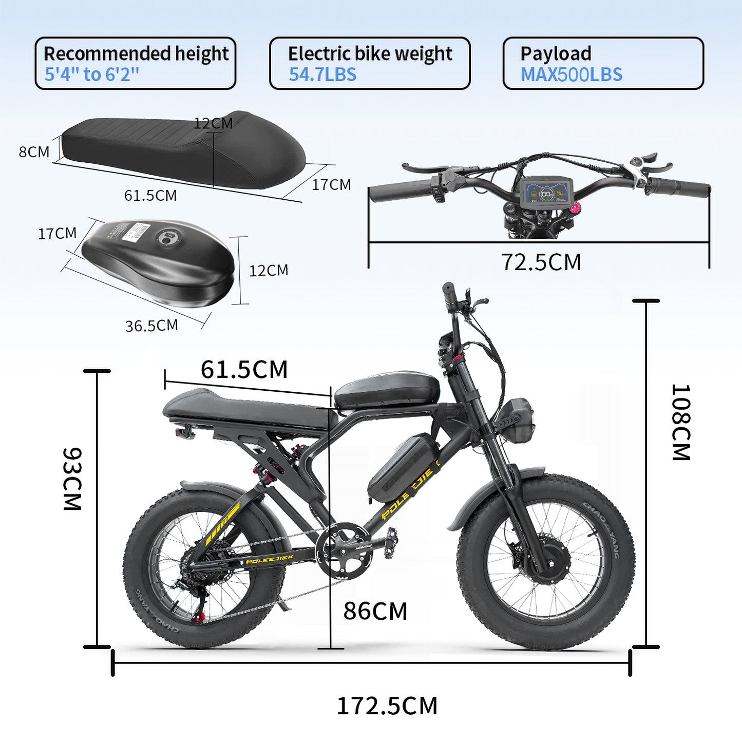 NULKOMMA 20'' Electric Bike for Adults Removable Battery 25.6Ah Commuting Mountain Bike with LCD Display Meter Retro Dual Motors Ebike 3000W with Waterproof Headlight