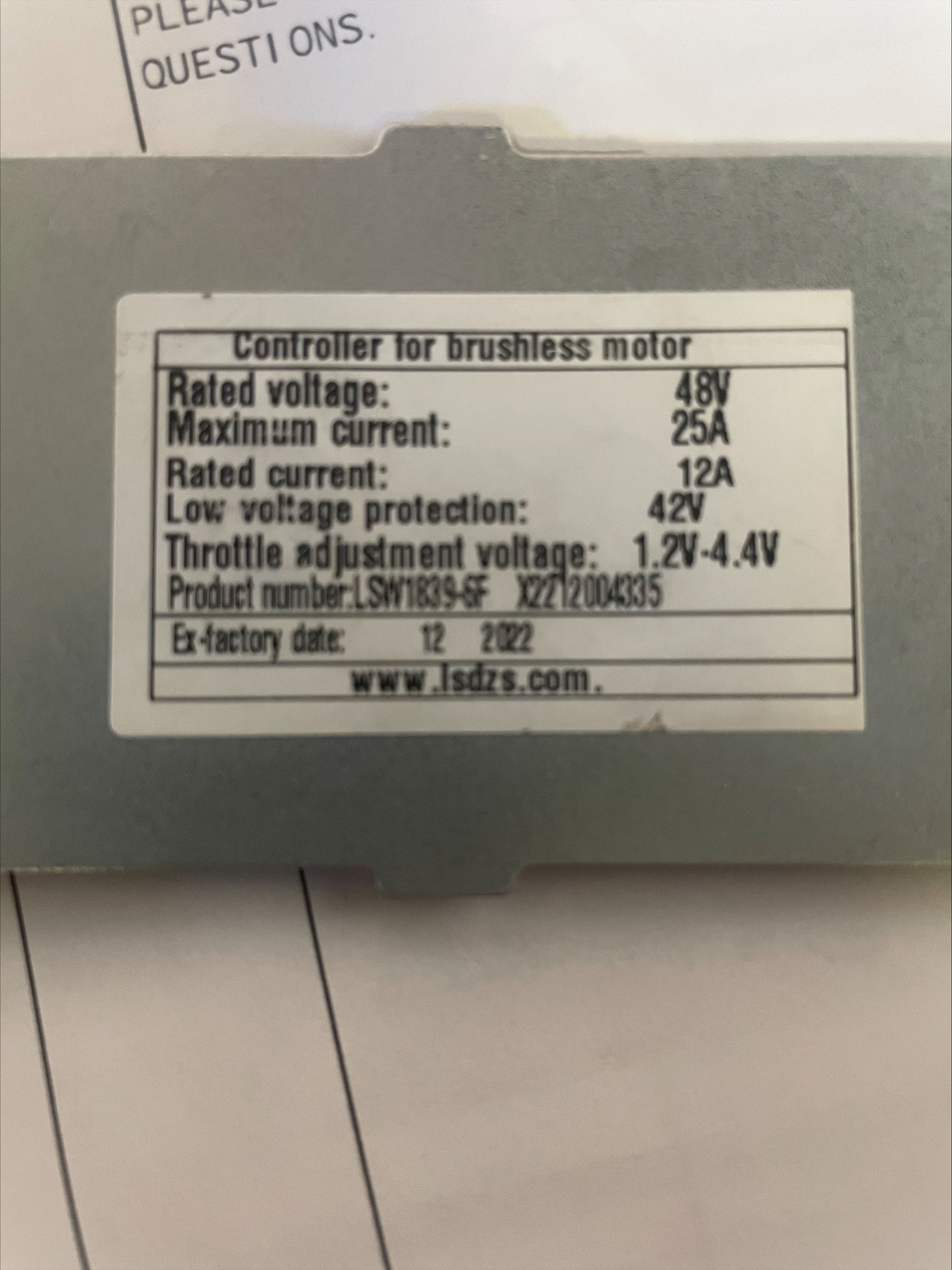 NULKOMMA Ebike Controller LSW1839-6F Brushless Motor Controller 48V 25A