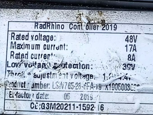 Nulkomma LS765-28-6FA-19 RadRhino 2019 Ebike Controller 48V 17A Max 8A Rated Electric Bike Motor Controller Low Voltage Protection 39V Replacement Part