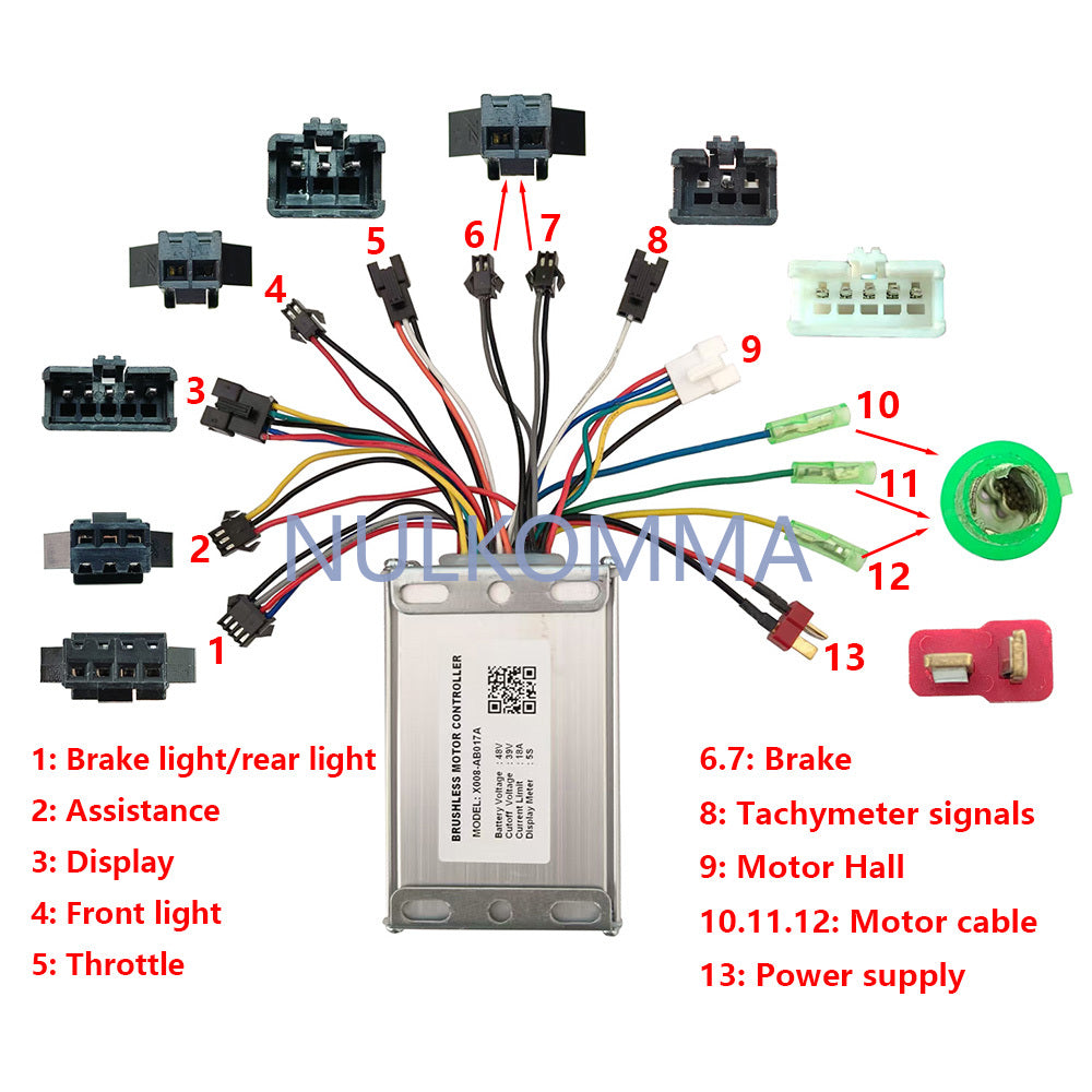NULKOMMA Ebike Brushless Motor Controller 48V 18A Speed Controller for 5S General X008-AB017A for Electric Bicycle Scooter Motorcycle