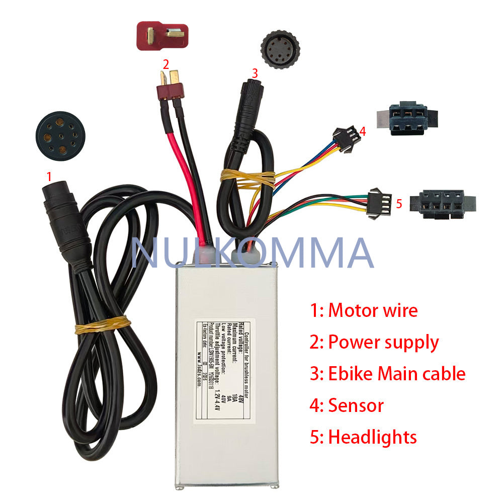NULKOMMA Ebike Brushless Motor Controller LSW1905-6M 48V 18A Suitable for Electric Bicycles Scooters Fat-Tire Bikes Speed Controller