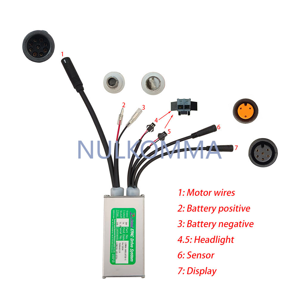 NULKOMMA Ebike Brushless Motor Controller LSW0781-05-07EA 36V Suitable for Electric Bicycles Scooters Fat-Tire Bikes Speed Controller