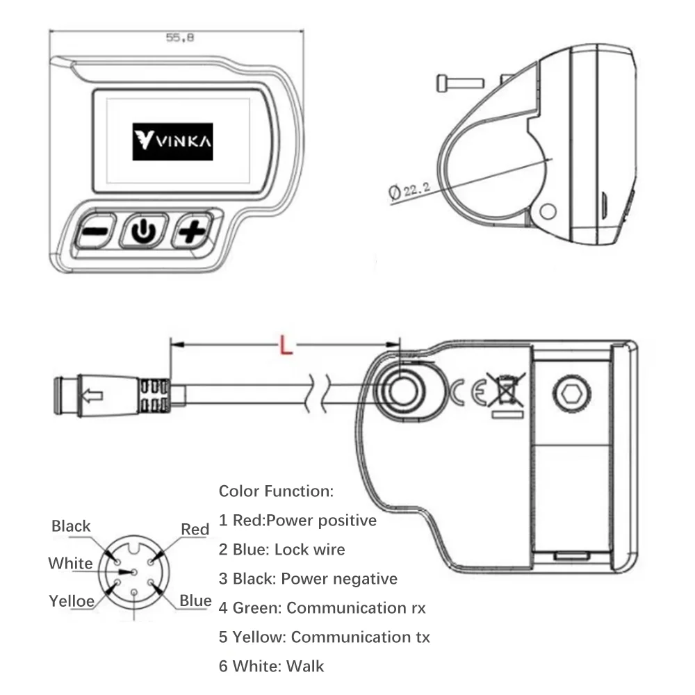 Nulkomma VINKA Electric Bike LCD Display Screen Meter KD58C 6pin Male Connector 36V/48V Speed Controller Panel For Engwe Ebike Parts