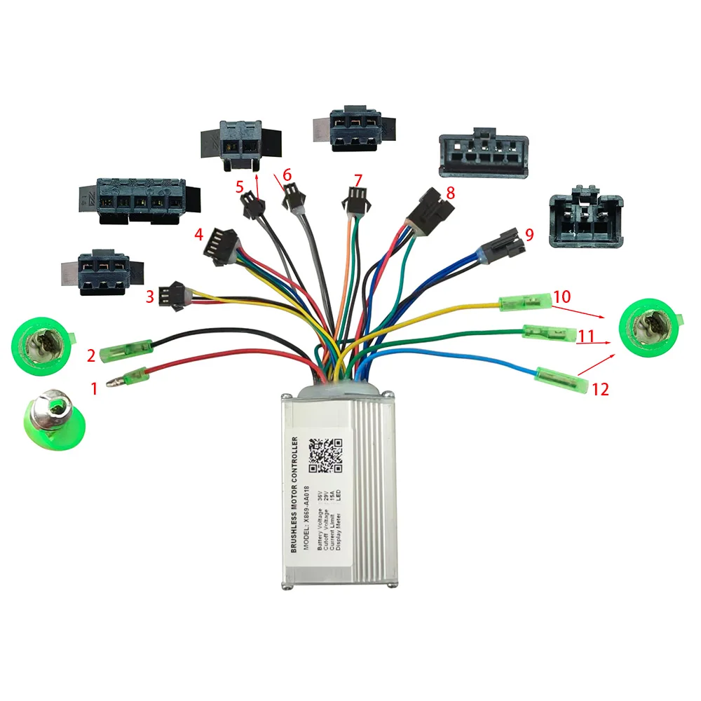 Nulkomma Ebike Brushless Motor Controller 36V 15A Speed Controller X869-AA018 LED for Electric Bicycle Scooter Motorcycle