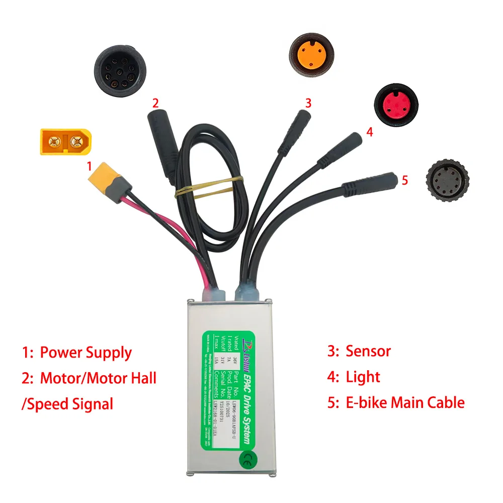 Nulkomma Brushless Motor Controller for Ebike LSW06-90B1AFSB-U 36V 15A Display Speed Controller for Electric Scooters and MTB