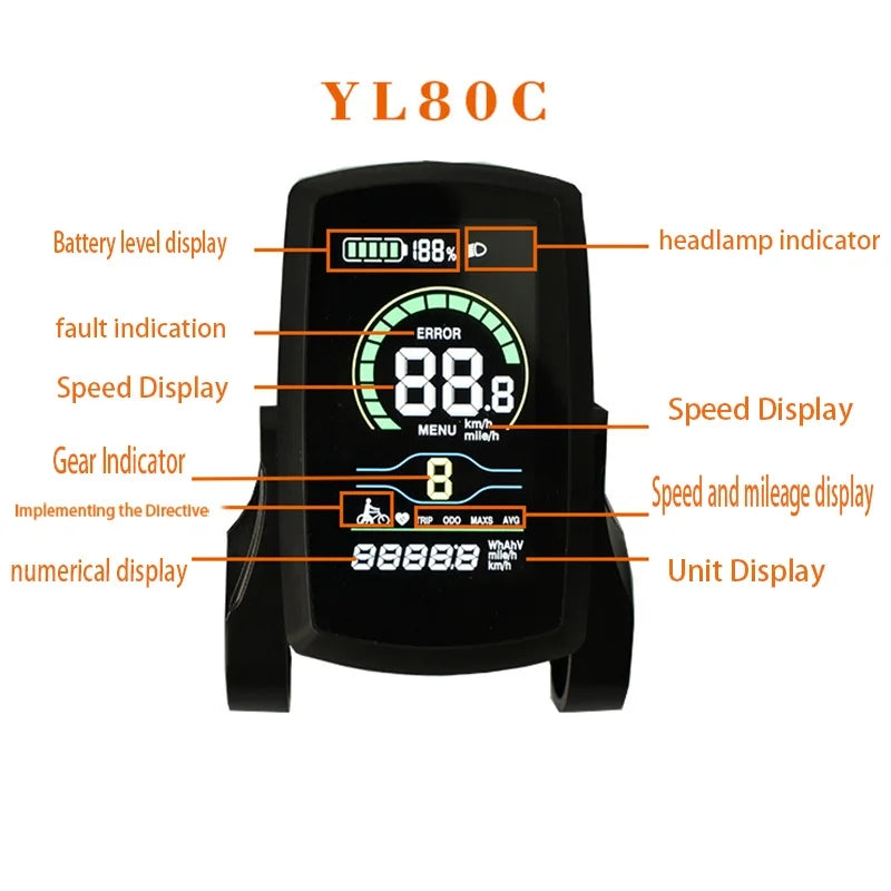 Nulkomma Yolin YL80C EBike LCD Display 48V Electric Bike Conversion Kit Electric Scooter Accessories Mountain Bike Speed Controller Parts