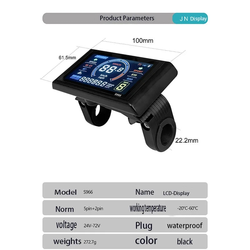 Nulkomma  S966 EBike LCD Colour Display Electric Scooter Conversion Kit 48V E-Bike Parts Mountain Bike Speed Controller Screen Accessories