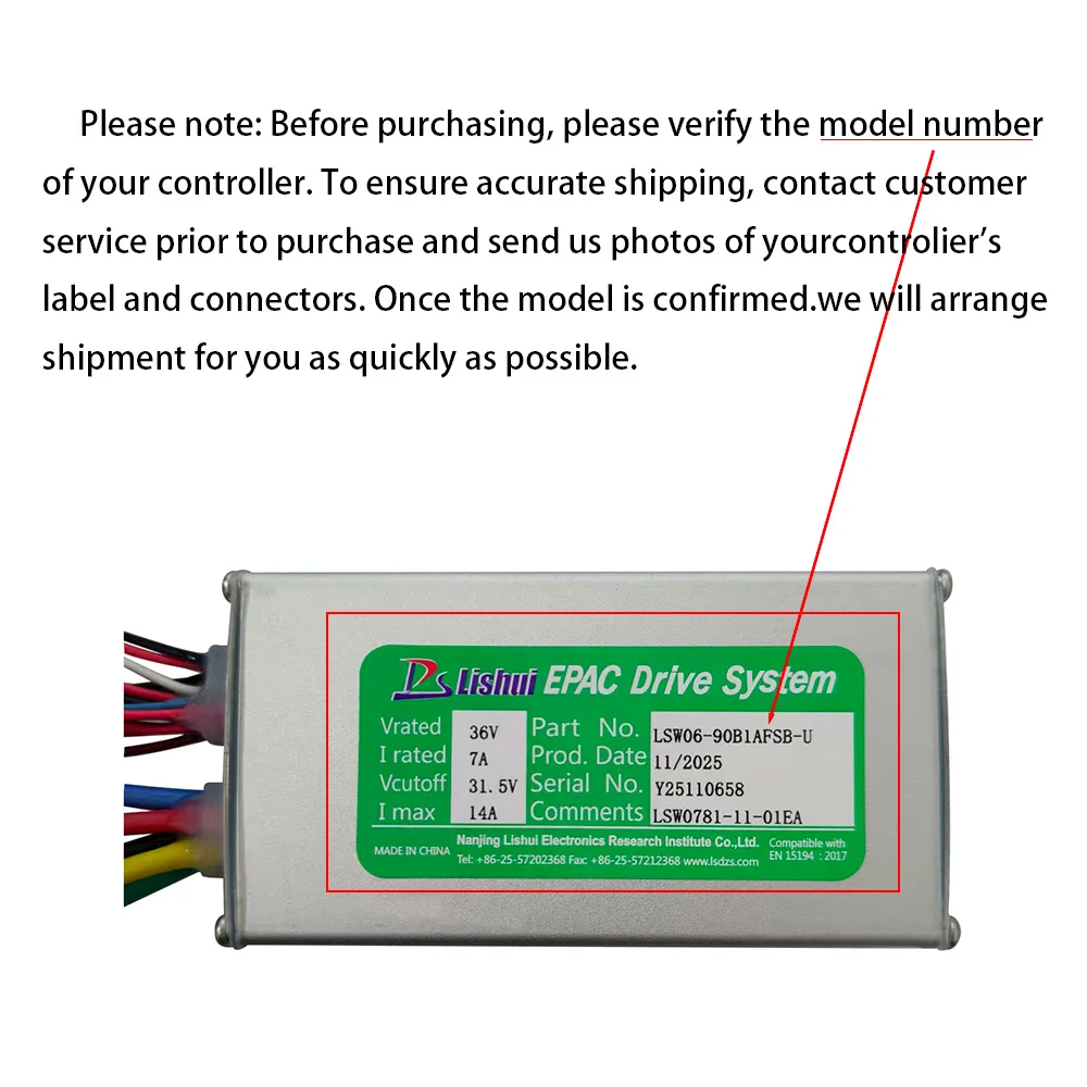 Nulkomma Ebike Brushless Motor Controller LSW0781-11-01EA 36V 14A Suitable for Electric Bicycles Scooters Fat-Tire Bikes Speed Controller