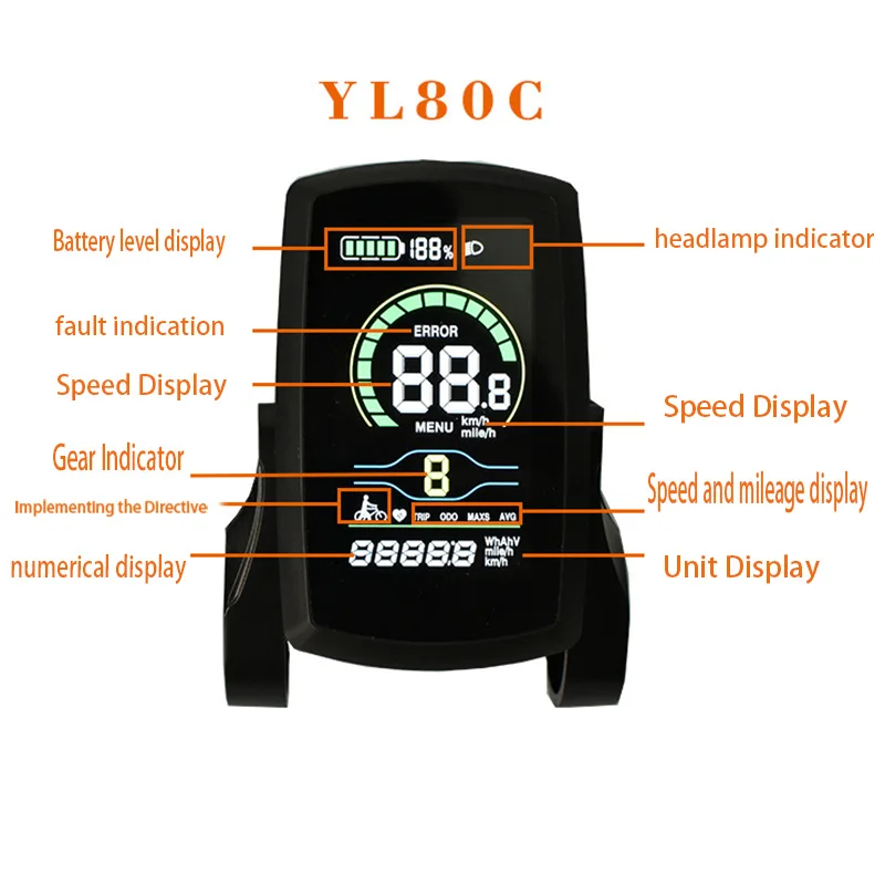 Nulkomma Yolin YL80C EBike LCD Display 48V Electric Bike Conversion Kit Electric Scooter Accessories Mountain Bike Speed Controller Parts