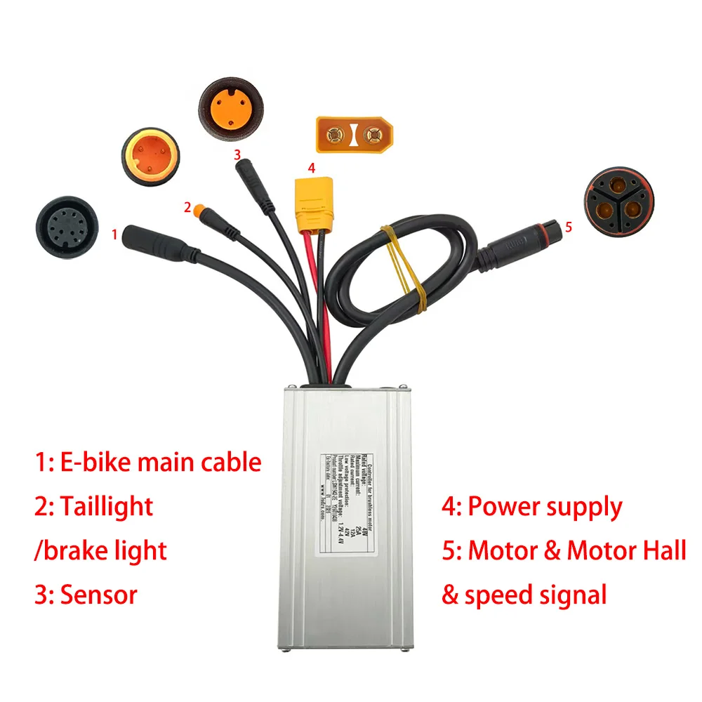 Nulkomma Ebike Brushless Motor Controller LSW1943-2E 48V 25A Suitable for Electric Bicycles Scooters Fat-Tire Bikes Speed Controller