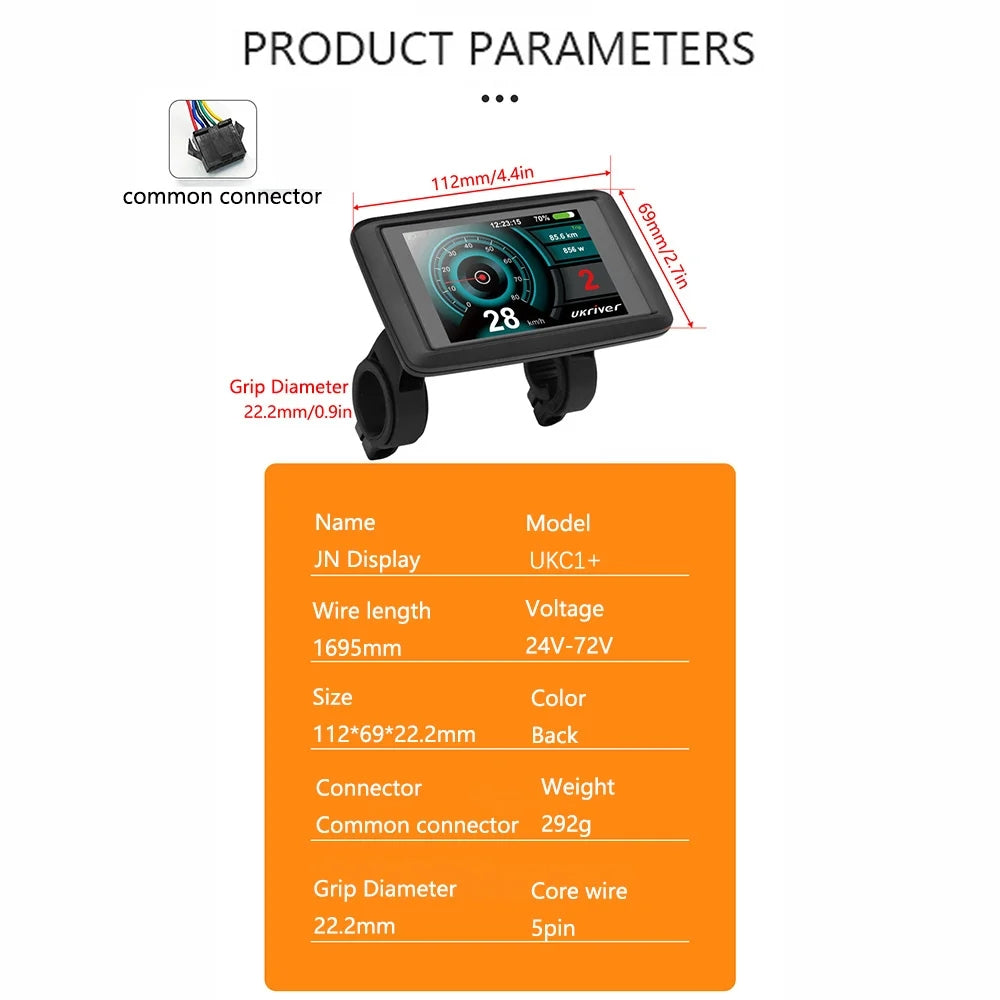 Nulkomma EBike LCD Display Screen Meter Speed Control Panel UKC1+ 24V-72V Speedometer for Electric Bicycle Accessories
