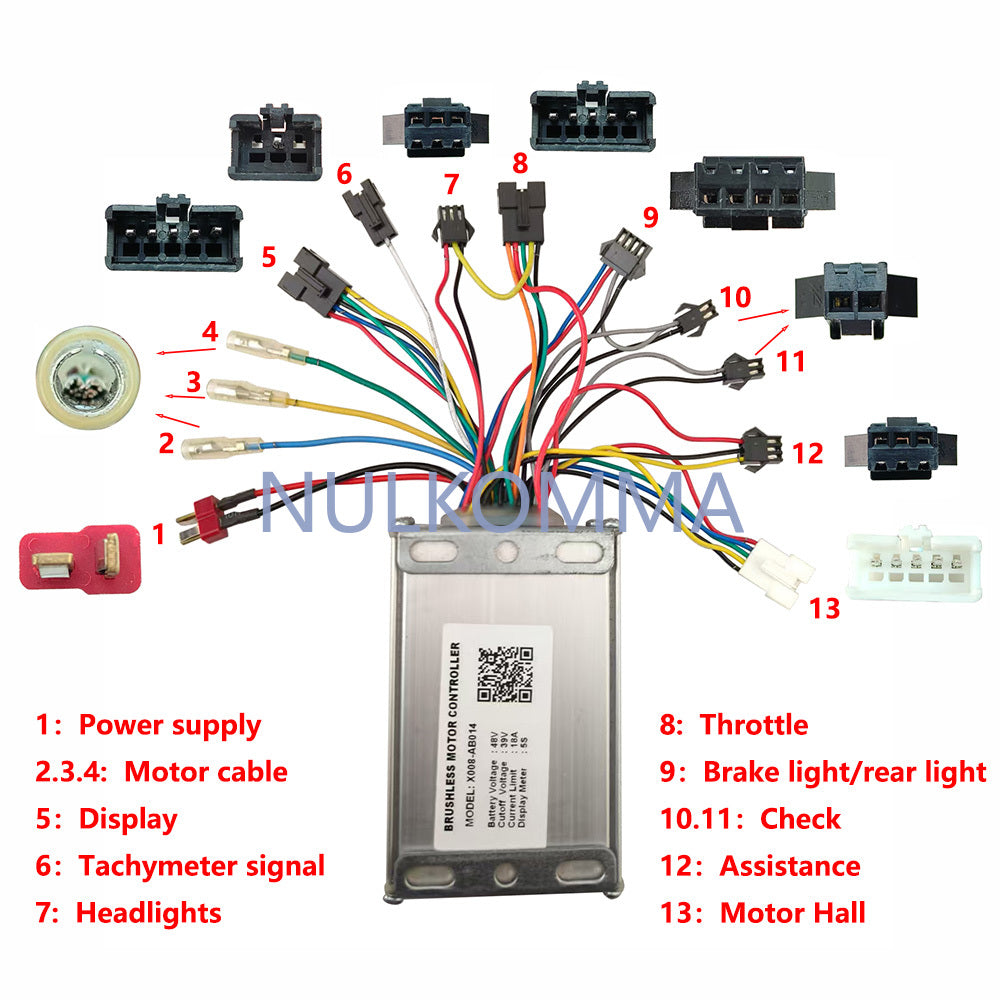 NULKOMMA Ebike Brushless Motor Controller 48V 18A Speed Controller for 5S General X008-AB014 for Electric Bicycle Scooter Motorcycle