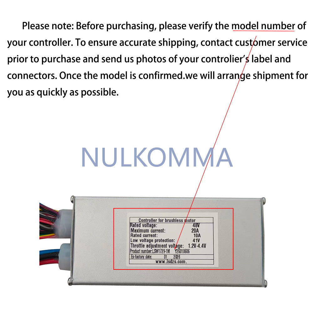 Brushless Motor Controller for Ebike LSW1729-1M 48V 10A Display Speed Controller for Electric Scooters and MTB
