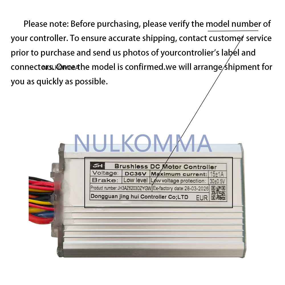 NULKOMMA Brushless Motor Controller JH3AZ6203DZYGW 36V 15A E-Bike Scooter Universal E-Bike Conversion Kit Bicycle Speed Controller