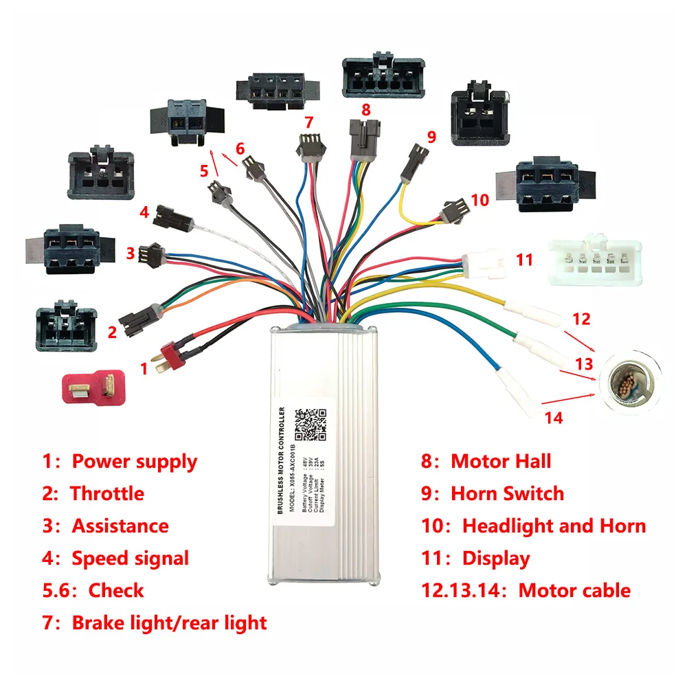 Nulkomma Ebike Brushless Motor Controller X055-AXC001B 48V 23A 5S Display Meter for Ebike MTB Accessories Mid-drive Motor