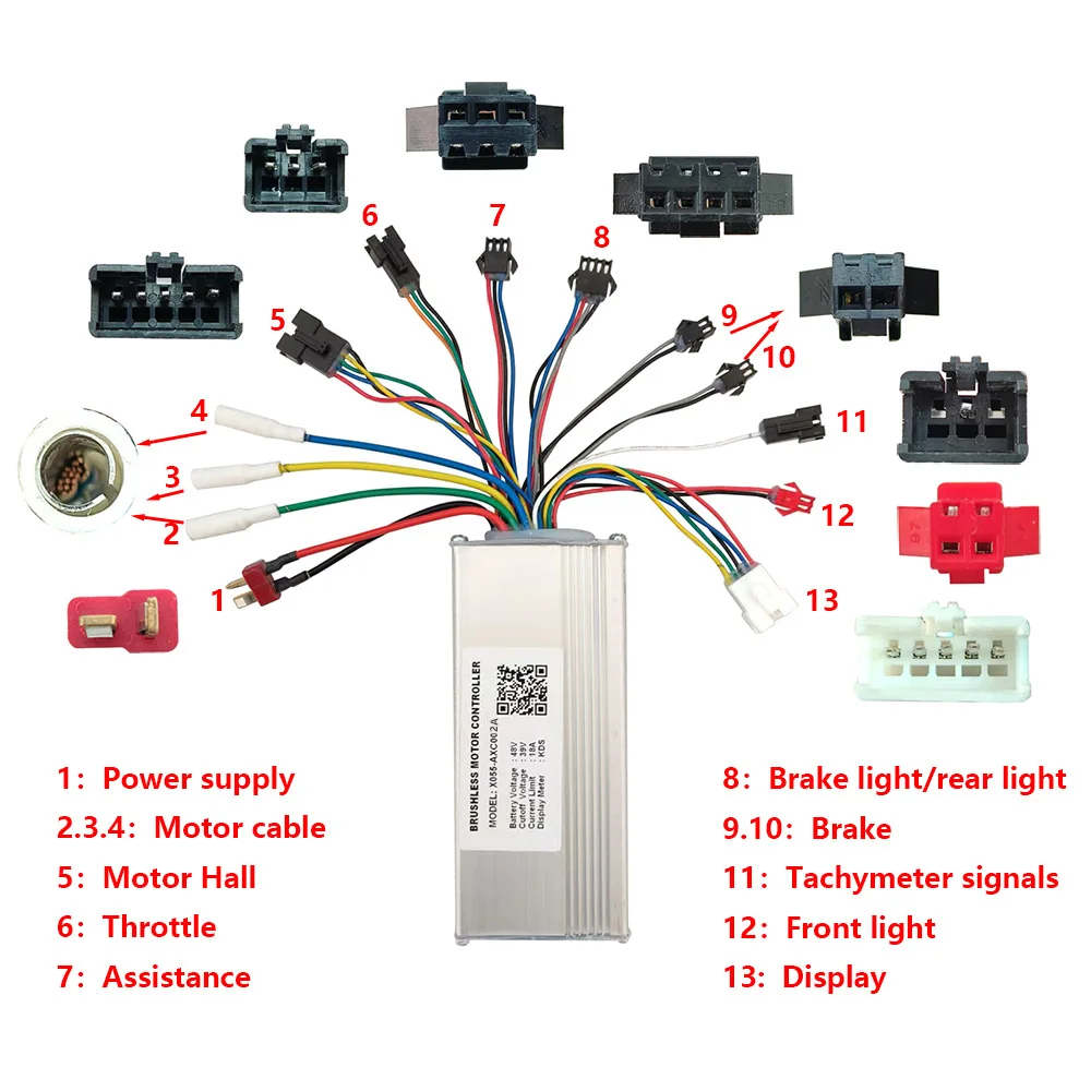 Nulkomma 48V 18A Brushless Motor Controller X055-AXC002A Electric Bicycle Scooter Speed Controller with KDS Protocol Display