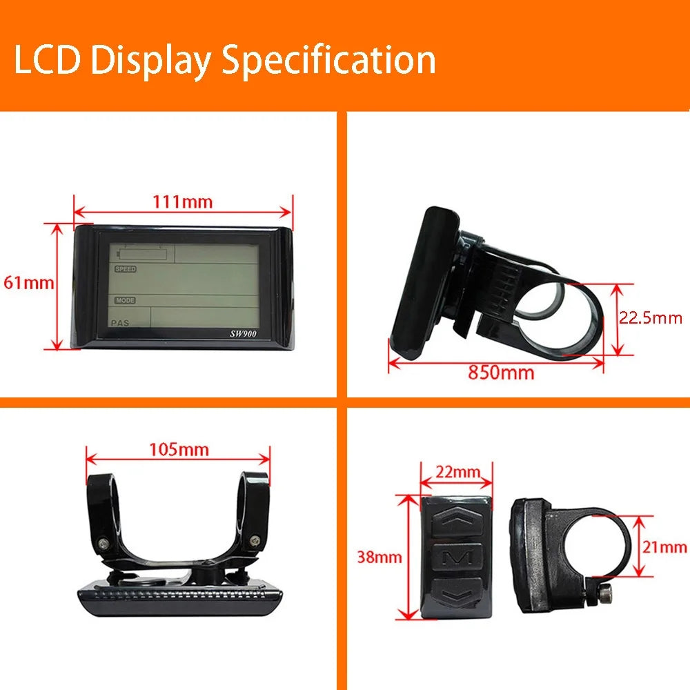 Nulkomma  SW900 EBike LCD Display Conversion Kit E-Bike Accessories Bike 36V 48V for JN Controller Waterproof Plugs