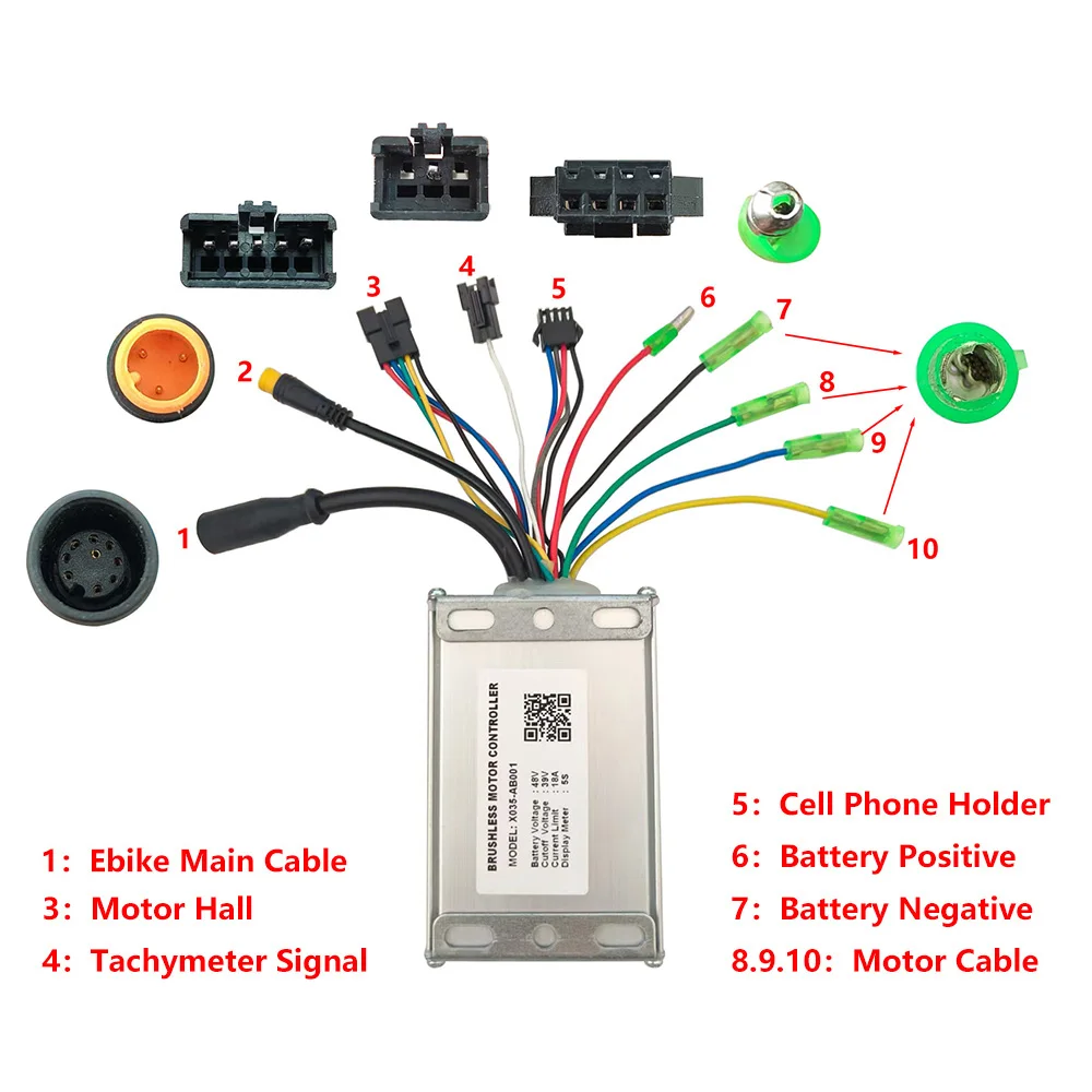 Nulkomma X035-AB001 Ebike Brushless Motor Controller 48V 18A for 5S Protocol Electric Scooters MTB Ebike Accessories Speed Controller