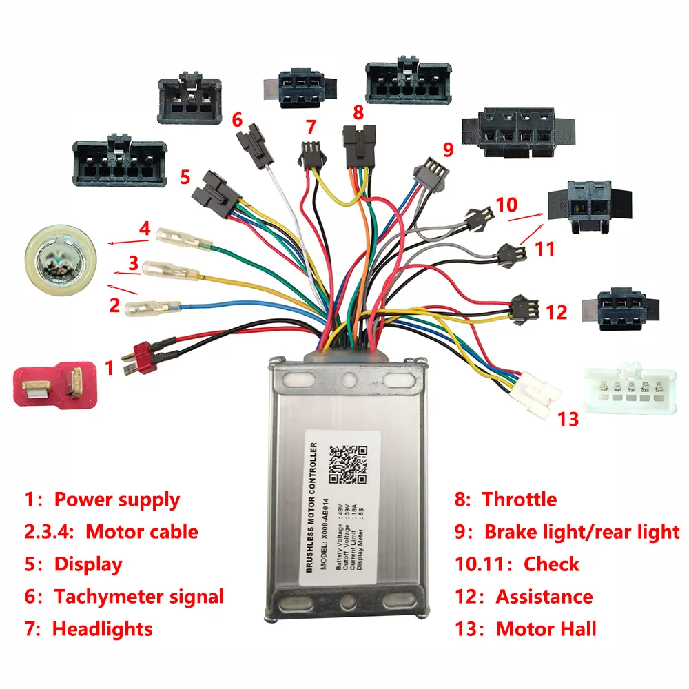 Nulkomma  Brushless Motor Controller X008-AB014 48V 18A for 5S Protocol Display Electric Scooters MTB Ebike Accessories Speed Controller