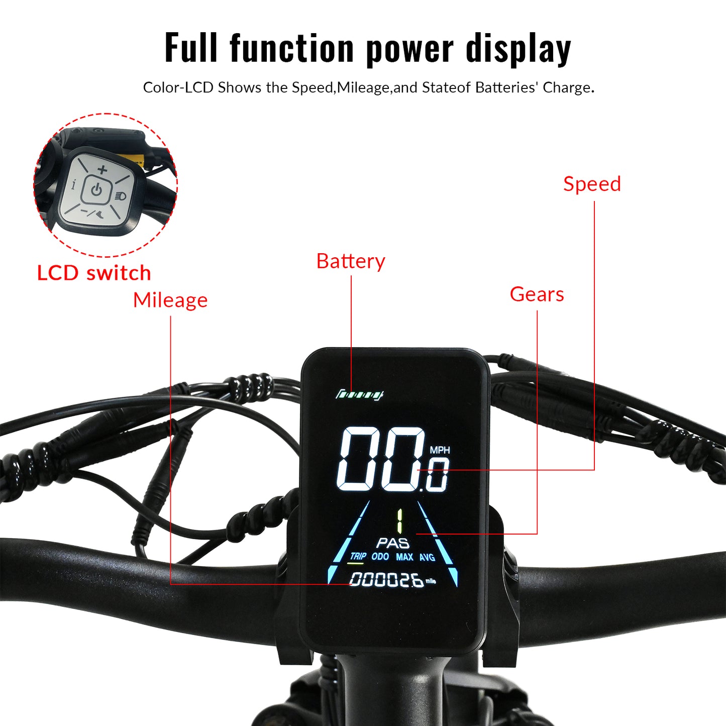 NULKOMMA 26'' Electric Bike for Adults 40-50KM Removable Battery 48V20AH Electric Bicycle Commuting Mountain Bike with LCD Display Meter