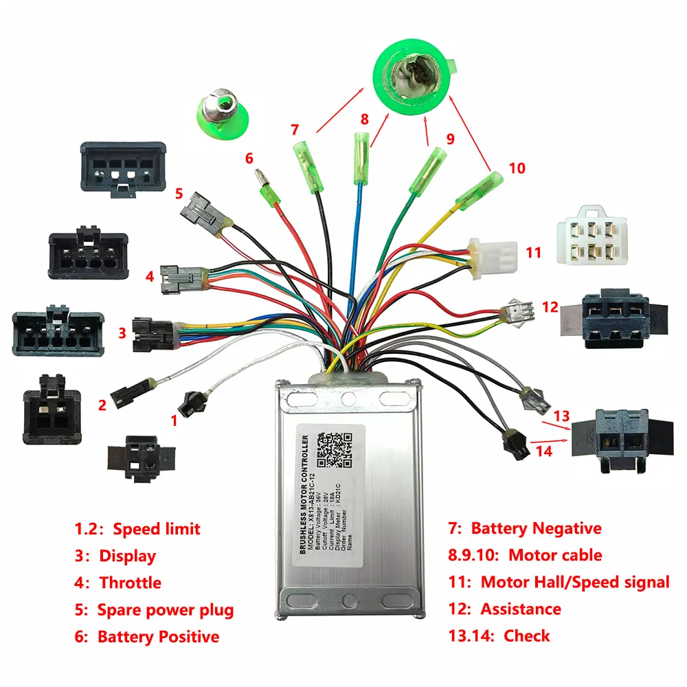 Nulkomma Electric Bicycle Brushless Motor Controller X813-AB21C-12 48V 18A Speed Parts for Electric Scooters MTB Fat Bikes Accessories