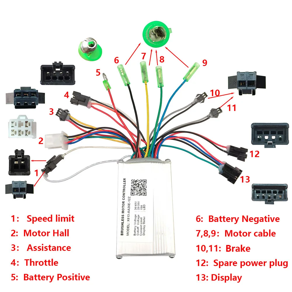 Nulkomma 36V 48V Ebike Brushless Motor Controller X813-AA26E-12Z 15A for KD26E Protocols Electric Scooters MTB Fat Bikes Accessories