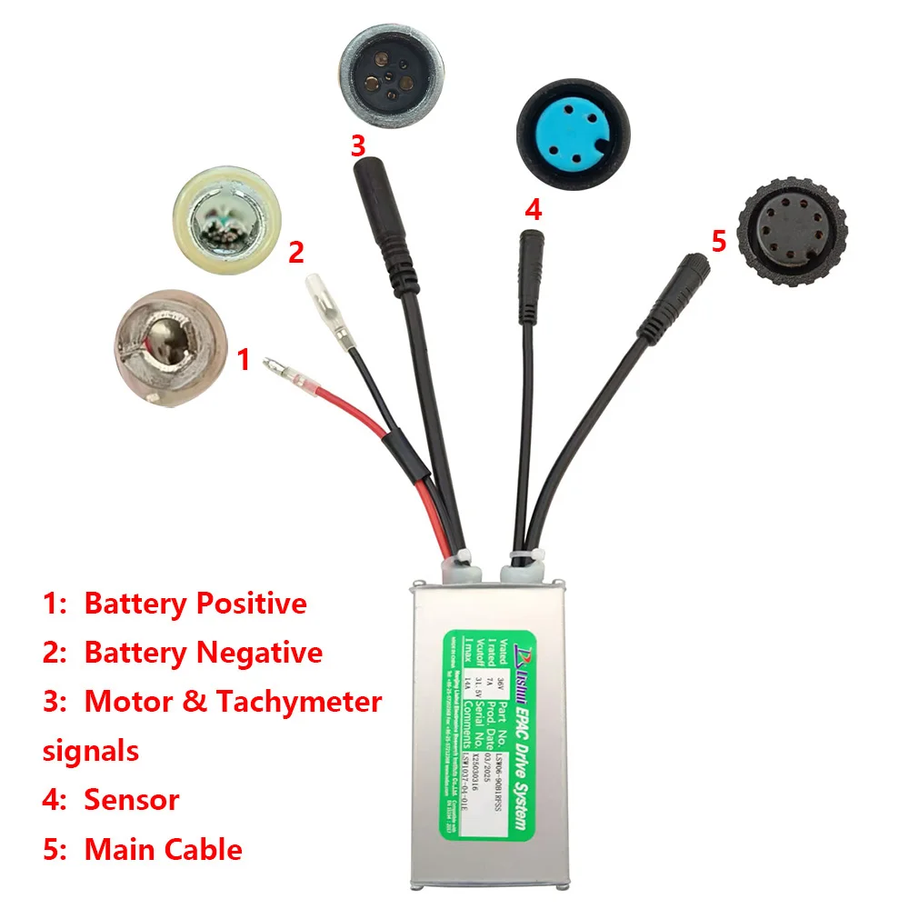 Nulkomma Ebike Motor Brushless Controller LSW06-90B1RFSS 36V 14A Speed Controller For Electric Bicycle Scooters Fat Tire Bikes MTB