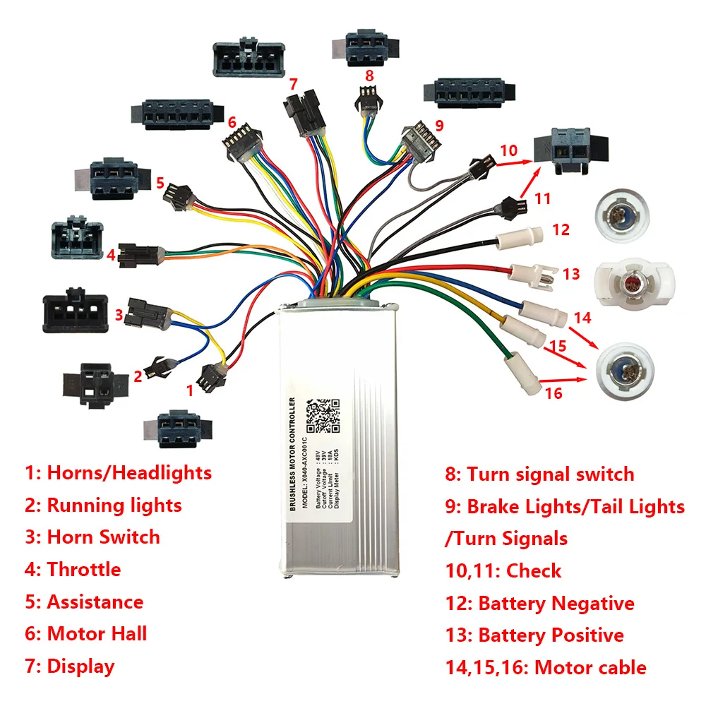 Nulkomma Electric Bicycle Brushless Motor Controller X040-AXC001C 48V 18A for Electric Scooters MTB Ebike Accessories Speed Controller