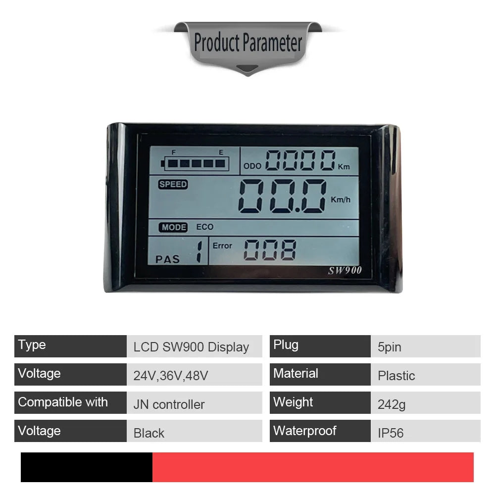 Nulkomma SW900 EBike LCD Display Conversion Kit Electric Bike Accessories Bicycle 24V 36V 48V for JN Controller SM Plug