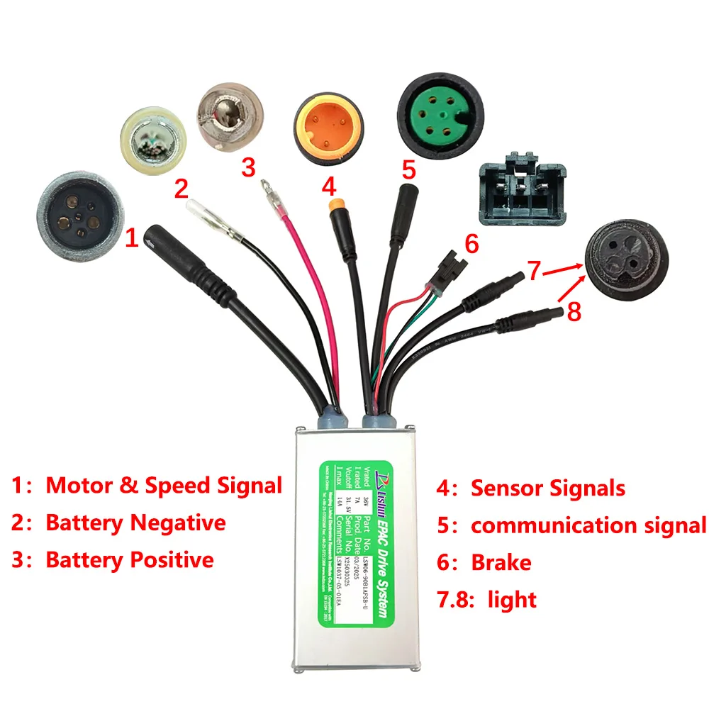 Electric Bike Brushless Motor Controller Nulkomma LSW06-90B1AFSB-U 36V 14A Electric Scooter Accessories Bike Conversion Kits for 5S Meter