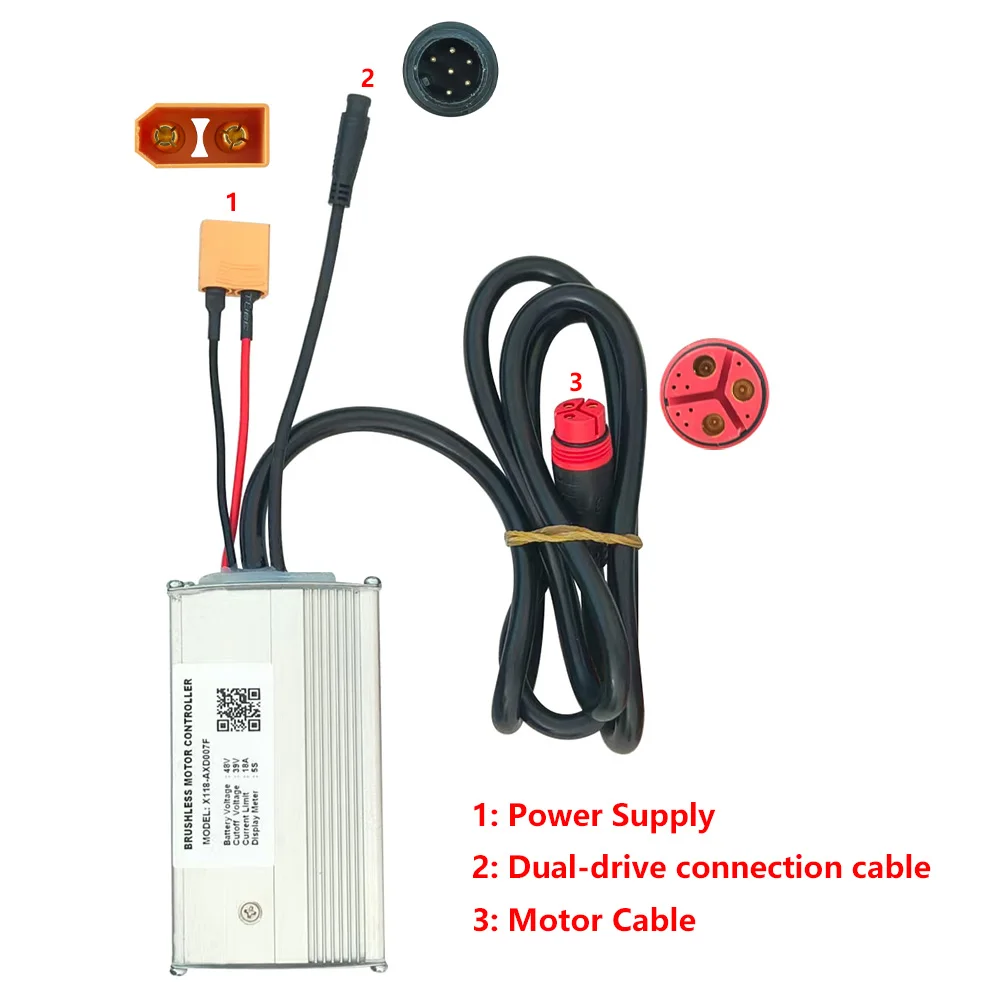 Nulkomma Ebike Brushless Motor Controller X118-AXD007F 48V 18A for 5S Protocol Display Electric Scooters MTB Fat Bikes Accessories