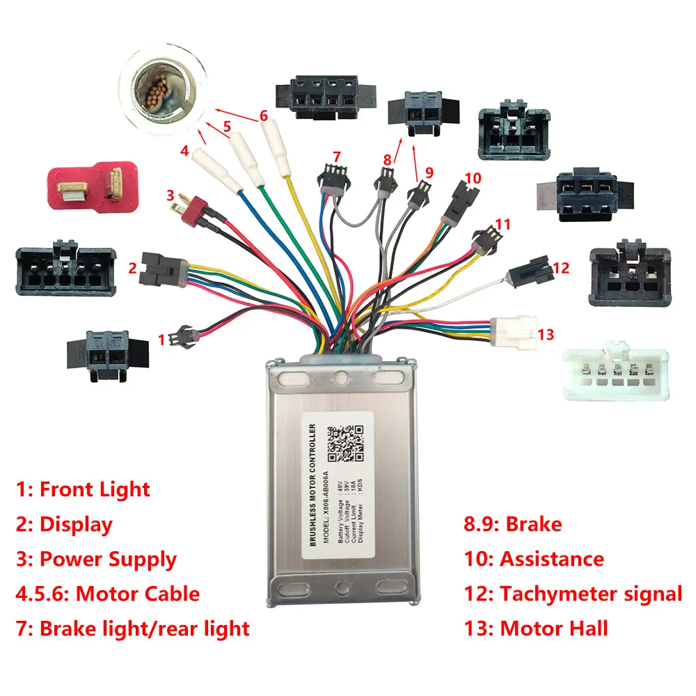 Nulkomma Ebike Brushless Motor Controller X008-AB006A KDS 48V 18A for Electric Scooters MTB Fat Bike Ebike Accessories Speed Controller