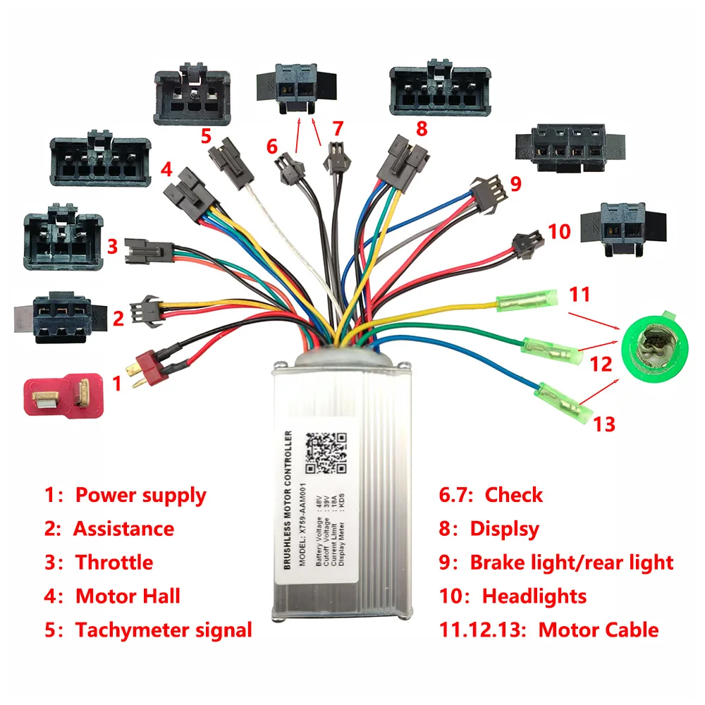 Nulkomma  Electric Bicycle Brushless Motor Controller X759-AAM001 KDS Protocol 48V 18A for Electric Scooters MTB Fat Bikes Accessories