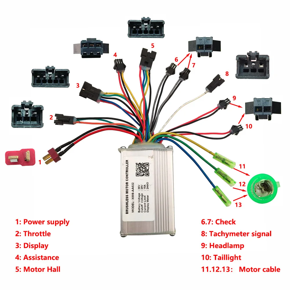 Nulkomma  X008-AA022 Ebike Brushless Motor Controller 36V 15A 2HAO Protocol for Electric Scooters MTB Fat Bikes Accessories
