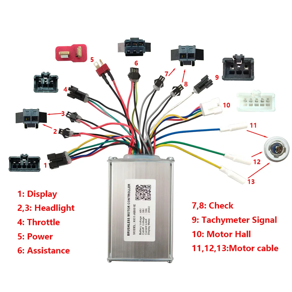 Nulkomma X031-AB001E 48V 18A Ebike Brushless Motor Controller for 2HAO Protocol Electric Scooters Speed Parts MTB Fat Bikes Accessories