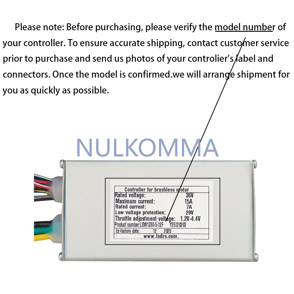 NULKOMMA Brushless Motor Controller LSW1330-5-12F 36V 15A E-Bike Scooter Universal E-Bike Conversion Kit Bicycle Speed Controller