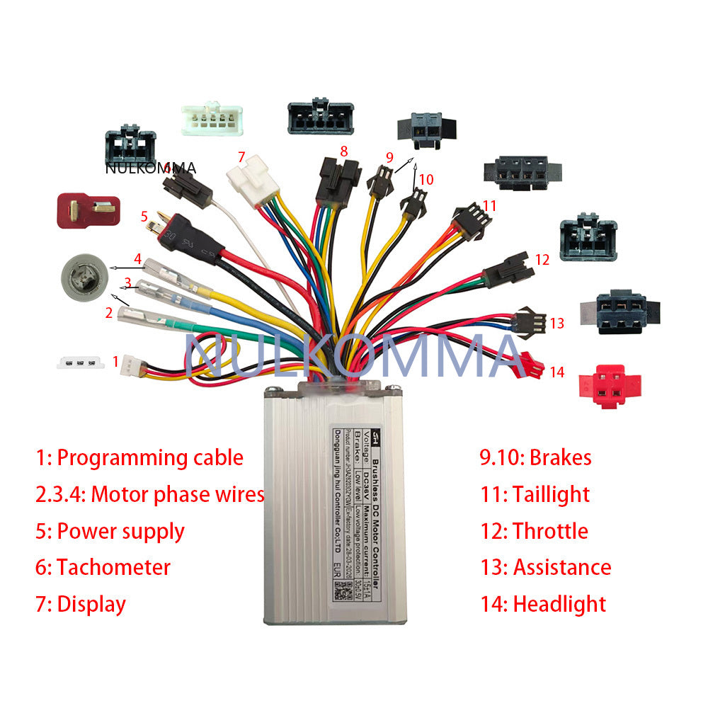 NULKOMMA Brushless Motor Controller JH3AZ6203DZYGW 36V 15A E-Bike Scooter Universal E-Bike Conversion Kit Bicycle Speed Controller
