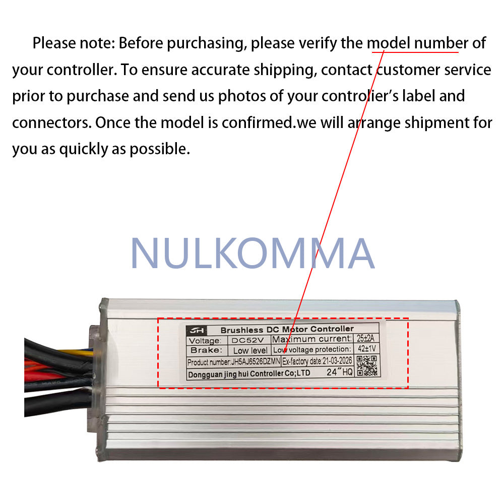 NULKOMMA Brushless Motor Controller JH5AJ6526DZMN 52V 25A E-Bike Scooter Universal E-Bike Conversion Kit Bicycle Speed Controller