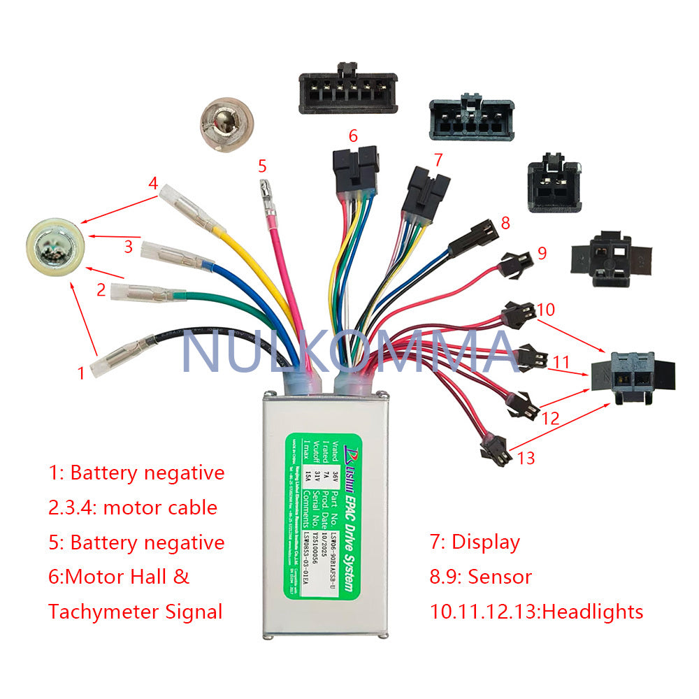 NULKOMMA Ebike Brushless Motor Controller LSW0853-03-01EA 36V 15A Suitable for Electric Bicycles Scooters Fat-Tire Bikes Speed Controller
