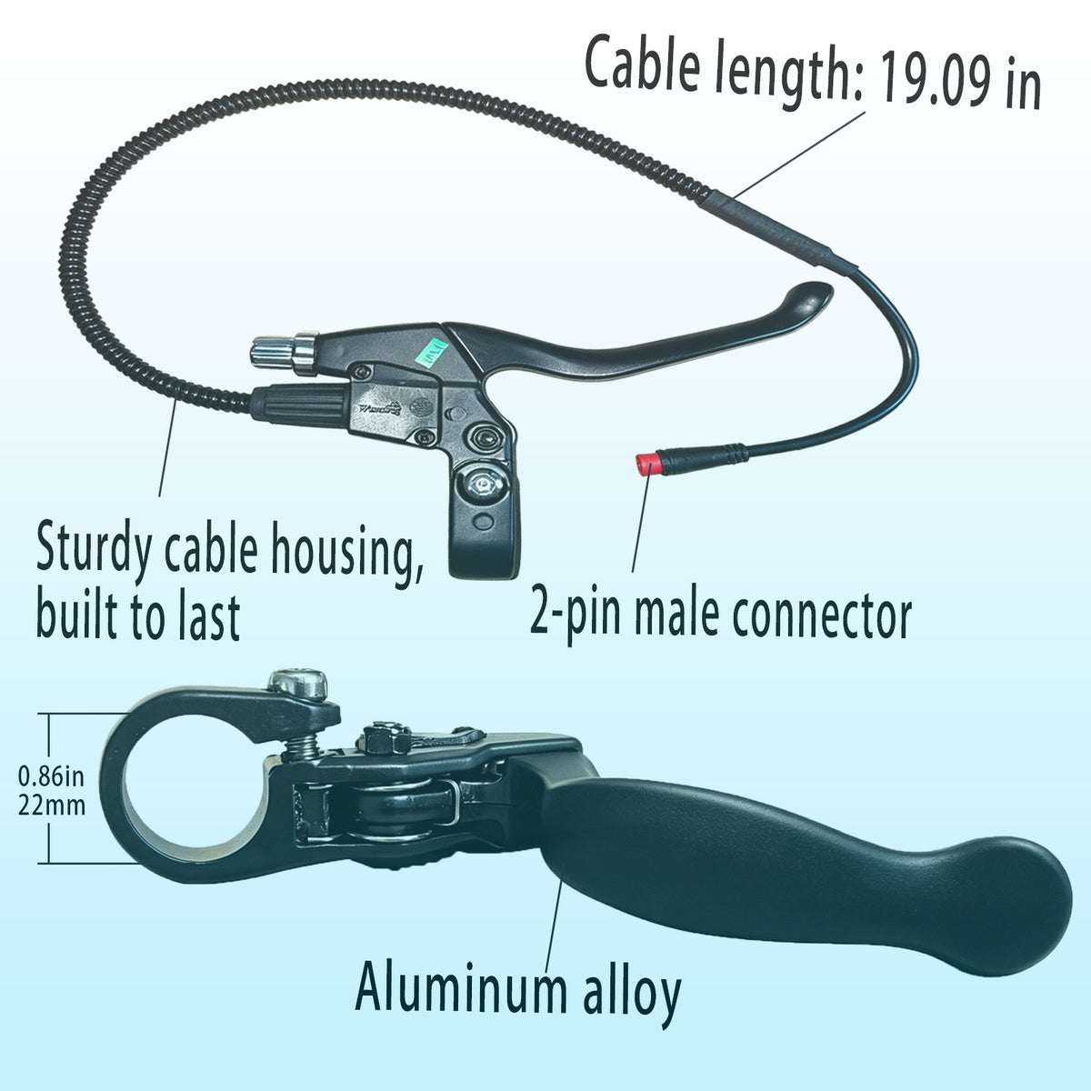 Nulkomma Ebike Brake Levers with Cutoff Switch, 2-Pin Male Waterproof Connector Aluminum Alloy Electric Bicycle Brake Handle Set for E-Bike Scooter Replacement