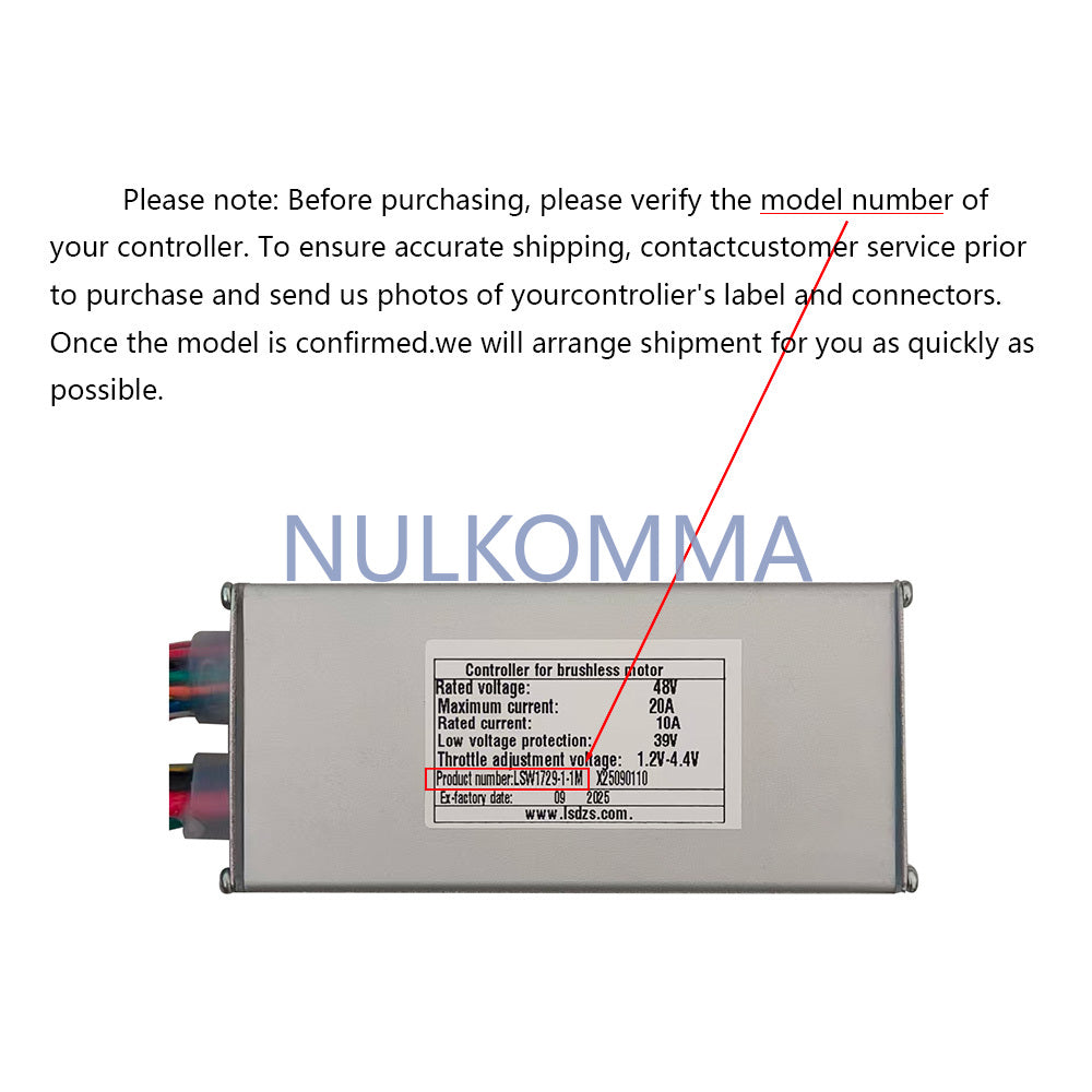 NULKOMMA Ebike Brushless Motor Controller LSW1729-1-1M 48V 20A Suitable for Electric Bicycles Scooters Fat-Tire Bikes Speed Controller