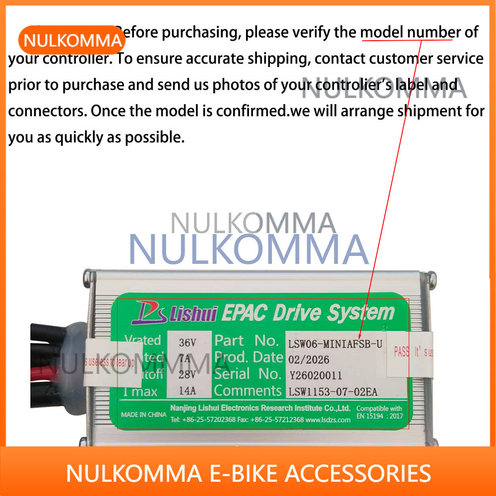 NULKOMMA Brushless Motor Controller LSW1153-07-02EA 36V 14A E-Bike Scooter Universal E-Bike Conversion Kit Bicycle Speed Controller