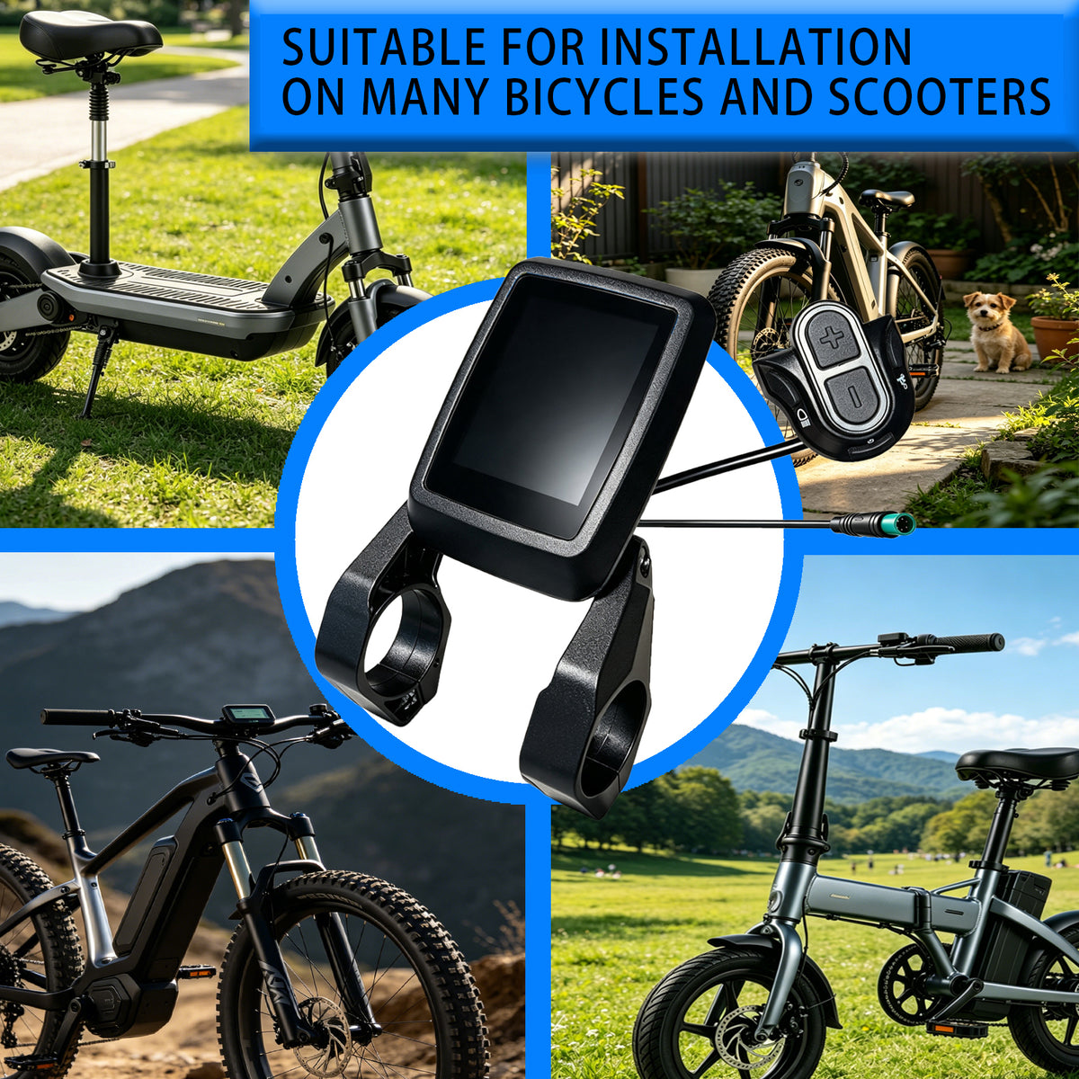 E-Bike LCD D16 Display Panel with Dual Handlebar Mount Bracket, Hand Control Switch, Waterproof Connector, Electric Bicycle Dashboard for Ebike Conversion Kit