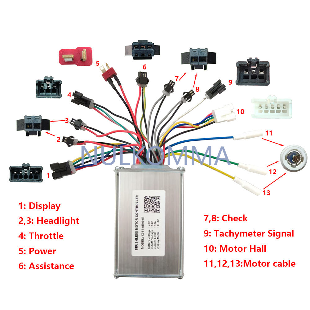 NULKOMMA Brushless Motor Controller 48V18A Speed Regulator X031-AB001E Electric Bike Accessories Suitable for Electric Bikes Scooters