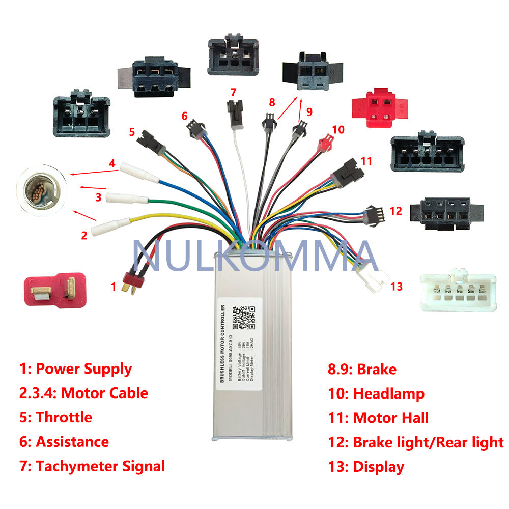 NULKOMMA Electric Bike Brushless Motor Controller 48V 18A X098-AXC013 Electric Scooter Accessories for 2HAO Meter