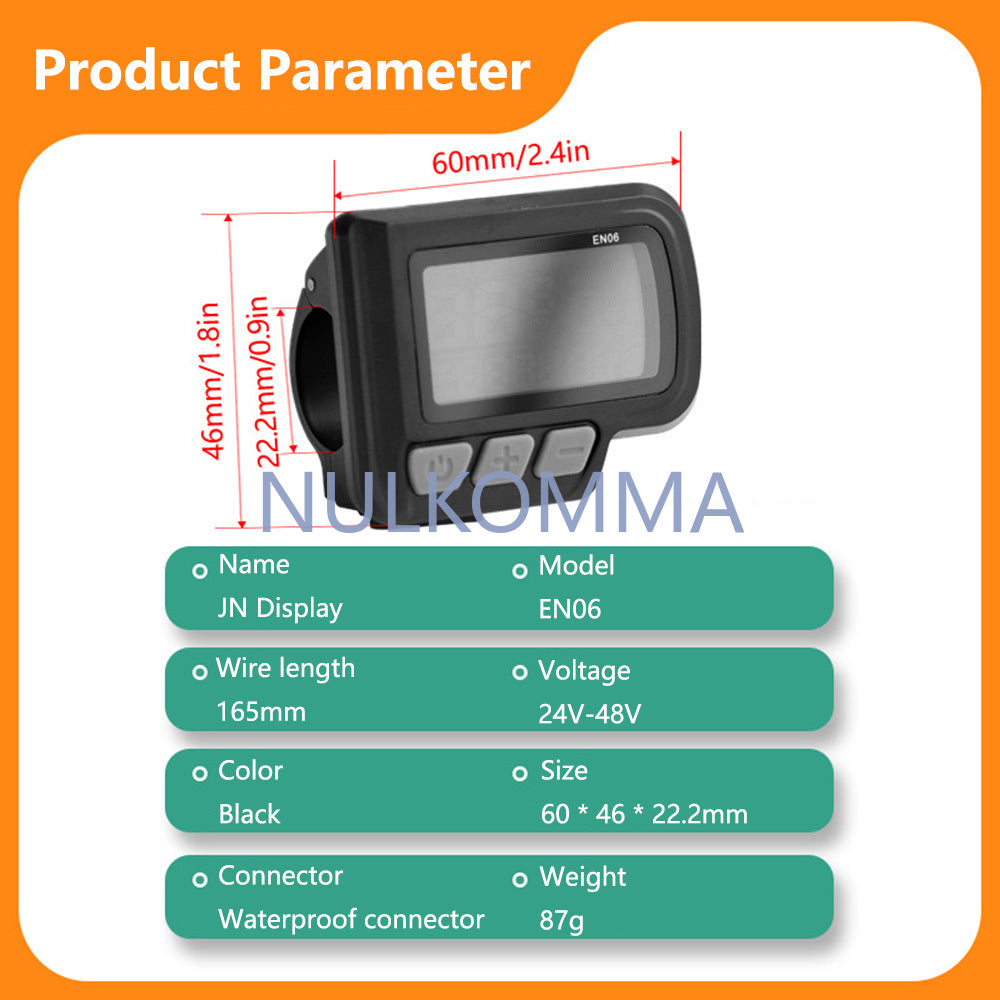 NULKOMMA Ebike LCD Display Screen Meter EN06 24V-48V Speed Controller for 2HAO Protocol Controllers MTB Accessories