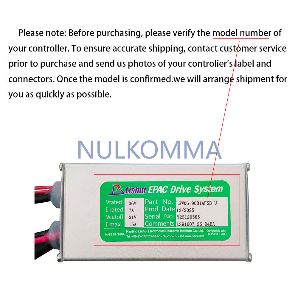 NULKOMMA Ebike Brushless Motor Controller LSW1607-26-04EA 36V 15A Suitable for Electric Bicycles Scooters Fat-Tire Bikes Speed Controller