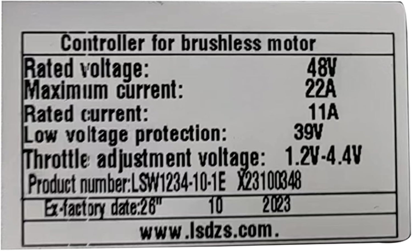 LSW1234-10-1E Brushless Motor Controller for Electric Bicycle 48V 22A