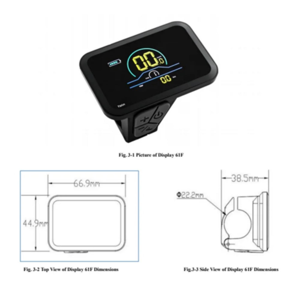 Nulkomma Yolin 61F Ebike LCD Display Meter 36V 48V Ebike Speed Control Panel 5-pin Male Connector